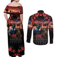 New Zealand ANZAC Day Couples Matching Off Shoulder Maxi Dress and Long Sleeve Button Shirt Tui Bird and Kiwi Bird Soldier - Forever in My Thoughts