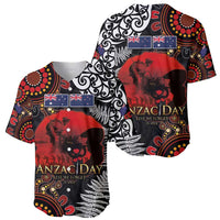 Australia and New Zealand ANZAC Day Baseball Jersey Aboriginal and Maori Art Pattern - Gallipoli Lest We Forget