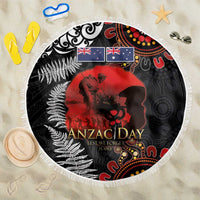 Australia and New Zealand ANZAC Day Beach Blanket Aboriginal and Maori Art Pattern - Gallipoli Lest We Forget LT03 One Size 150cm Black - Polynesian Pride