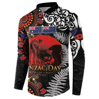 Australia and New Zealand ANZAC Day Button Sweatshirt Aboriginal and Maori Art Pattern - Gallipoli Lest We Forget LT03 - Polynesian Pride