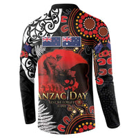 Australia and New Zealand ANZAC Day Button Sweatshirt Aboriginal and Maori Art Pattern - Gallipoli Lest We Forget LT03 - Polynesian Pride
