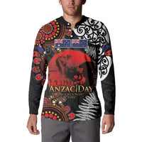 Australia and New Zealand ANZAC Day Button Sweatshirt Aboriginal and Maori Art Pattern - Gallipoli Lest We Forget LT03 - Polynesian Pride