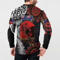 Australia and New Zealand ANZAC Day Button Sweatshirt Aboriginal and Maori Art Pattern - Gallipoli Lest We Forget LT03 - Polynesian Pride