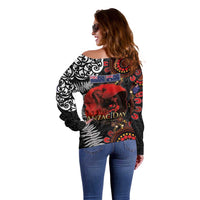 Australia and New Zealand ANZAC Day Off Shoulder Sweater Aboriginal and Maori Art Pattern - Gallipoli Lest We Forget