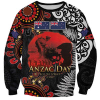 Australia and New Zealand ANZAC Day Sweatshirt Aboriginal and Maori Art Pattern - Gallipoli Lest We Forget LT03 Unisex Black - Polynesian Pride