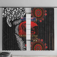Australia and New Zealand ANZAC Day Window Curtain Aboriginal and Maori Art Pattern - Gallipoli Lest We Forget LT03 With Hooks Black - Polynesian Pride