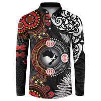 Australia and New Zealand Together Button Sweatshirt Aboriginal and Maori Art Tattoo LT03 Black - Polynesian Pride