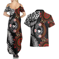 Australia and New Zealand Together Couples Matching Summer Maxi Dress and Hawaiian Shirt Aboriginal and Maori Art Tattoo LT03 - Polynesian Pride