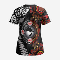 Australia and New Zealand Together Scrub Top Aboriginal and Maori Art Tattoo - Polynesian Pride