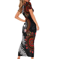 Australia and New Zealand Together Short Sleeve Bodycon Dress Aboriginal and Maori Art Tattoo