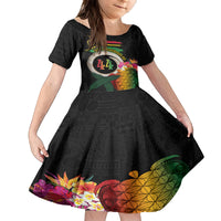 Vanuatu Selebretem 44th Indipendens Dei Family Matching Long Sleeve Bodycon Dress and Hawaiian Shirt Sand Drawing Turtle Melanesian Vibes LT03 Daughter's Dress Black - Polynesian Pride