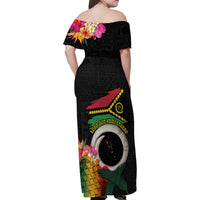 Vanuatu Selebretem 44th Indipendens Dei Family Matching Off Shoulder Maxi Dress and Hawaiian Shirt Sand Drawing Turtle Melanesian Vibes