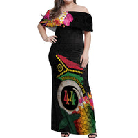 Vanuatu Selebretem 44th Indipendens Dei Off Shoulder Maxi Dress Sand Drawing Turtle Melanesian Vibes LT03 Women Black - Polynesian Pride