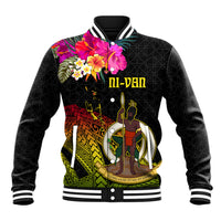 Vanuatu Ni-Van Baseball Jacket Coat of Arms Sand Drawing LT03 Unisex Black - Polynesian Pride