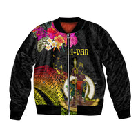 Vanuatu Ni-Van Bomber Jacket Coat of Arms Sand Drawing LT03 Unisex Black - Polynesian Pride