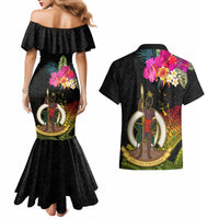 Vanuatu Ni-Van Couples Matching Mermaid Dress and Hawaiian Shirt Coat of Arms Sand Drawing LT03 - Polynesian Pride