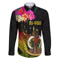 Vanuatu Ni-Van Family Matching Off The Shoulder Long Sleeve Dress and Hawaiian Shirt Coat of Arms Sand Drawing