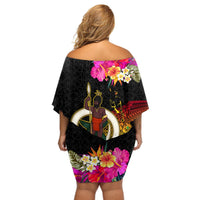Vanuatu Ni-Van Off Shoulder Short Dress Coat of Arms Sand Drawing LT03 - Polynesian Pride