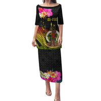 Vanuatu Ni-Van Puletasi Coat of Arms Sand Drawing LT03 Long Dress Black - Polynesian Pride