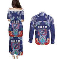 Guam Liberation Day Couples Matching Puletasi and Long Sleeve Button Shirt The Tribal Latte Stone and Dolphins with Hibiscus Chamorro Culture