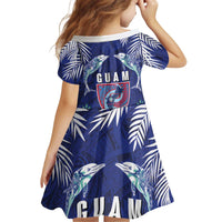 Guam Liberation Day Kid Short Sleeve Dress The Tribal Latte Stone and Dolphins with Hibiscus Chamorro Culture