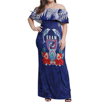 Guam Liberation Day Off Shoulder Maxi Dress The Tribal Latte Stone and Dolphins with Hibiscus Chamorro Culture