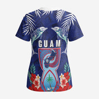 Guam Liberation Day Scrub Top The Tribal Latte Stone and Dolphins with Hibiscus Chamorro Culture LT03 - Polynesian Pride