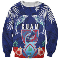 Guam Liberation Day Sweatshirt The Tribal Latte Stone and Dolphins with Hibiscus Chamorro Culture