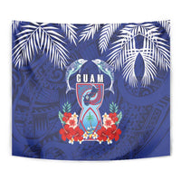 Guam Liberation Day Tapestry The Tribal Latte Stone and Dolphins with Hibiscus Chamorro Culture