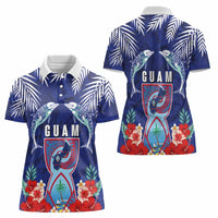 Guam Liberation Day Women Polo Shirt The Tribal Latte Stone and Dolphins with Hibiscus Chamorro Culture