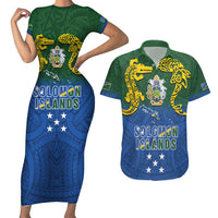 Solomon Islands Couples Matching Short Sleeve Bodycon Dress and Hawaiian Shirt The Guardians-Tribal Crocodile and Shark Melanesian Tattoo