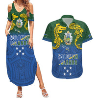 Solomon Islands Couples Matching Summer Maxi Dress and Hawaiian Shirt The Guardians-Tribal Crocodile and Shark Melanesian Tattoo
