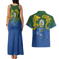 Solomon Islands Couples Matching Tank Maxi Dress and Hawaiian Shirt The Guardians-Tribal Crocodile and Shark Melanesian Tattoo