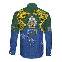Solomon Islands Long Sleeve Button Shirt The Guardians-Tribal Crocodile and Shark Melanesian Tattoo