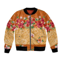 Hawaii Hibiscus Bomber Jacket Turtles and Tribal Motifs Vintage Floral Style LT03 Unisex Yellow - Polynesian Pride