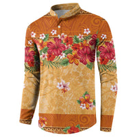 Hawaii Hibiscus Button Sweatshirt Turtles and Tribal Motifs Vintage Floral Style LT03 - Polynesian Pride