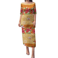 Hawaii Hibiscus Family Matching Puletasi and Hawaiian Shirt Turtles and Tribal Motifs Vintage Floral Style