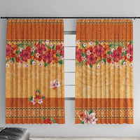 Hawaii Hibiscus Window Curtain Turtles and Tribal Motifs Vintage Floral Style LT03 With Hooks Yellow - Polynesian Pride