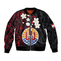 French Polynesia Tiare Day Bomber Jacket Seal and Polynesian Pattern LT03 Unisex Black - Polynesian Pride