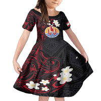 French Polynesia Tiare Day Family Matching Off Shoulder Maxi Dress and Hawaiian Shirt Seal and Polynesian Pattern LT03 Daughter's Dress Black - Polynesian Pride