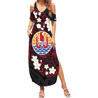 French Polynesia Tiare Day Family Matching Summer Maxi Dress and Hawaiian Shirt Seal and Polynesian Pattern LT03 Mom's Dress Black - Polynesian Pride