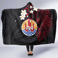 French Polynesia Tiare Day Hooded Blanket Seal and Polynesian Pattern LT03 One Size Black - Polynesian Pride