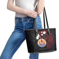 French Polynesia Tiare Day Leather Tote Bag Seal and Polynesian Pattern LT03 - Polynesian Pride