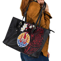 French Polynesia Tiare Day Leather Tote Bag Seal and Polynesian Pattern LT03 - Polynesian Pride