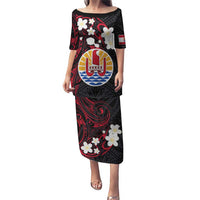 French Polynesia Tiare Day Puletasi Seal and Polynesian Pattern LT03 Long Dress Black - Polynesian Pride