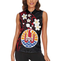 French Polynesia Tiare Day Women Sleeveless Polo Shirt Seal and Polynesian Pattern LT03 - Polynesian Pride