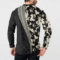 Bula Hibiscus Festival Button Sweatshirt Tapa Pattern Half Style