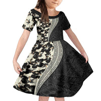 Bula Hibiscus Festival Family Matching Off Shoulder Short Dress and Hawaiian Shirt Tapa Pattern Half Style LT03 Daughter's Dress Beige - Polynesian Pride