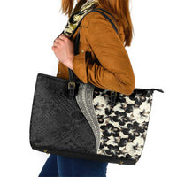 Bula Hibiscus Festival Leather Tote Bag Tapa Pattern Half Style LT03 Beige - Polynesian Pride