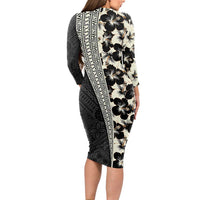 Bula Hibiscus Festival Long Sleeve Bodycon Dress Tapa Pattern Half Style